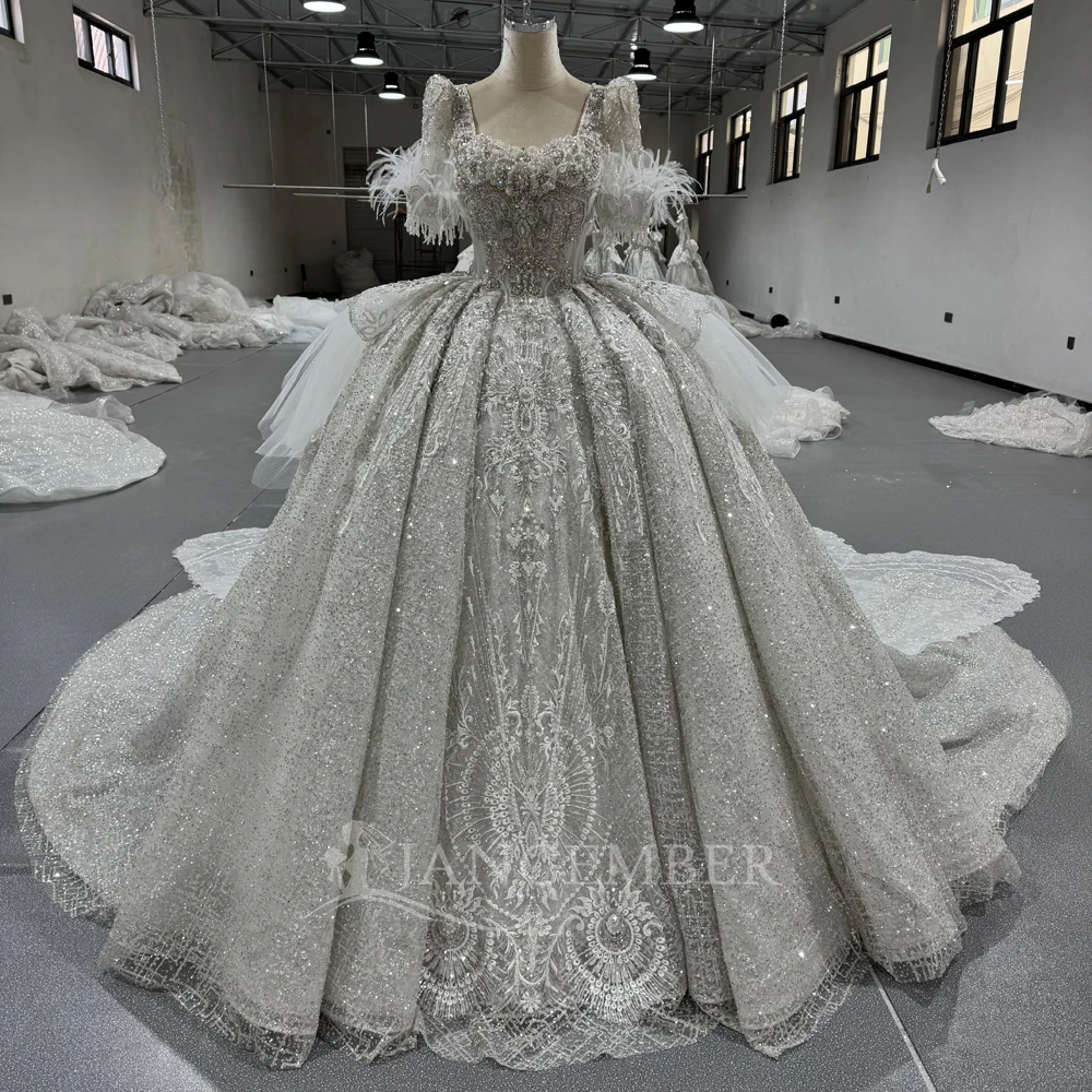 Customized Luxury Bedad Short Sleeve Wedding Dress 2025 New Square Collar Vestido De Noiva For Bride Gown Plus Size Floor Length