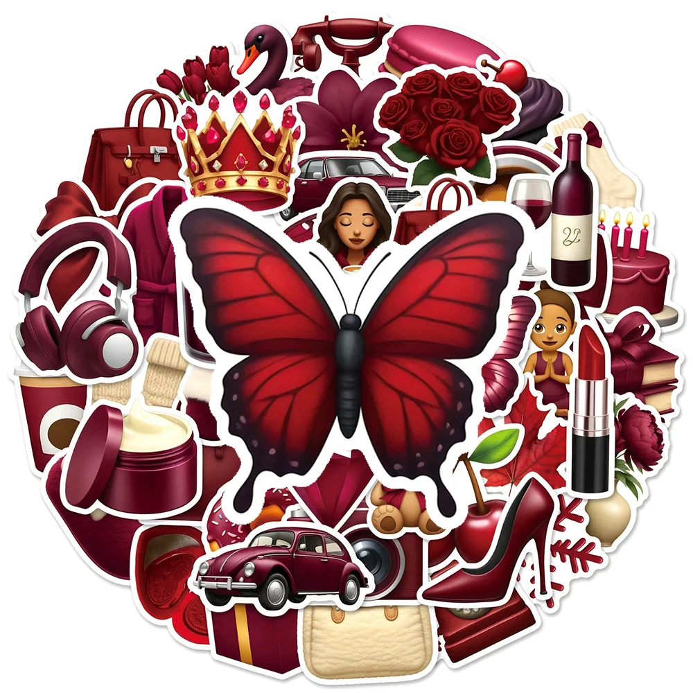 

10/30/50pcs Red Retro Artsy Cartoon Stickers INS Aesthetic Graffiti Sticker for Notebook Phone Luggage DIY Decoration Decals Toy