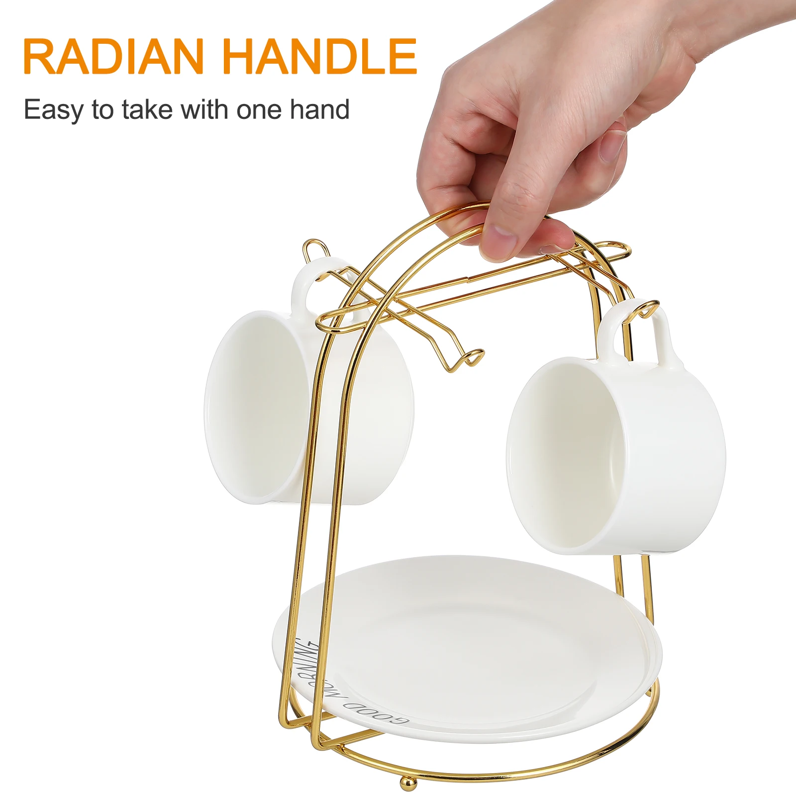 

Golden Tea Cup Holder Stand Saucer Display Iron Metal Cup Storage Drying Rack for Home Kitchen Coffee Shop DrainCup Display