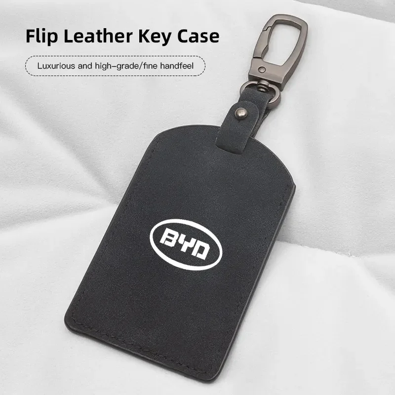 Anti‑Scratch Suede NFC Key Card Cover For BYD Dolphin Seal Atto3 Han Tang Song Yuan BYD Logo Smart Induction Key Holder Car Part