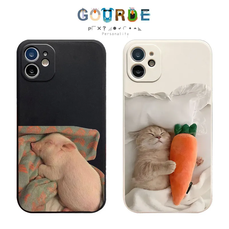 Gourde Funny Cute Casing Sleep Pig Cat Carrot Phone Case for Iphone 15 14 12 13 11 Pro Max IP 7 8 Plus Iphon X XS XR Xs Max