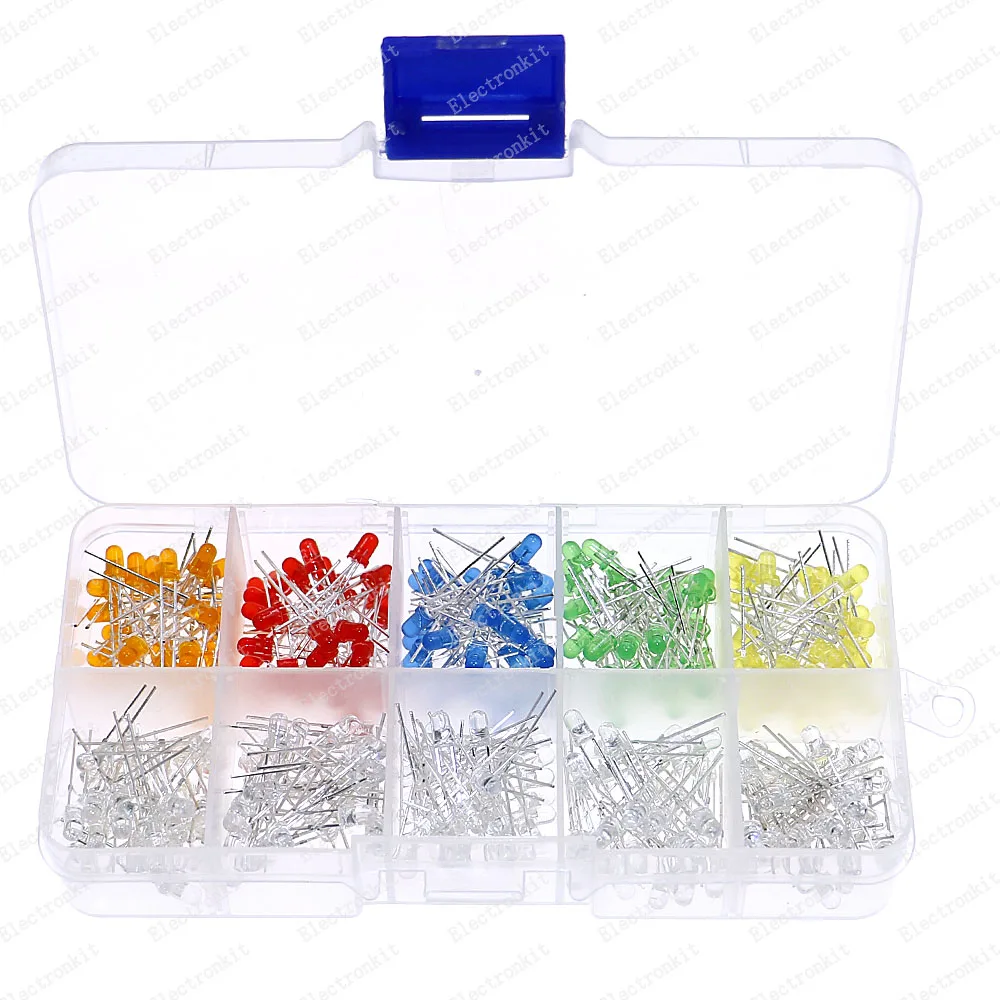 300Pcs 3MM LED Diode Kit Box Mixed Color Red Green Yellow Blue White Orange