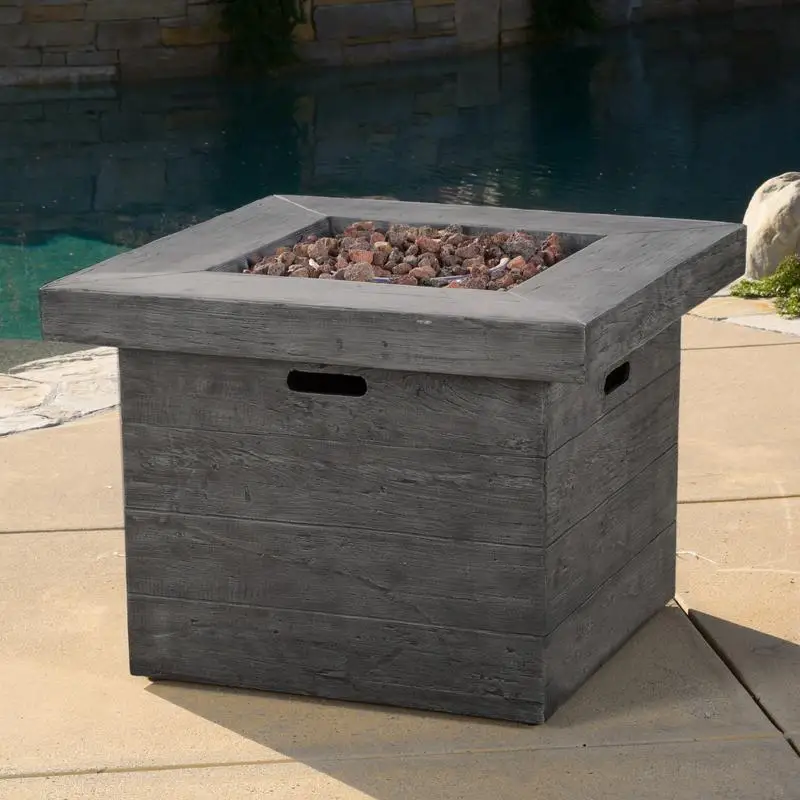 

32-Inch Square Wood Fire Pit - 40K BTU, Grey MGO with Heat Output
