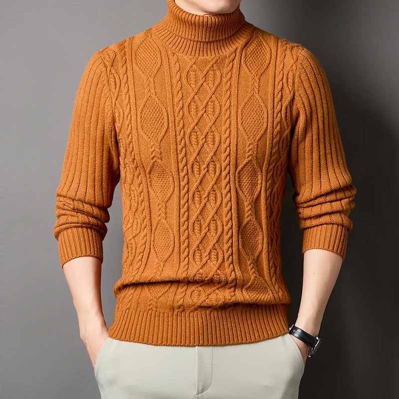 

New Trendy Plaid Thick Sweater 2025 Winter Men Fashion Argyle Turtleneck Knit Clothes High Collar Warm Jumper Pullover Tops