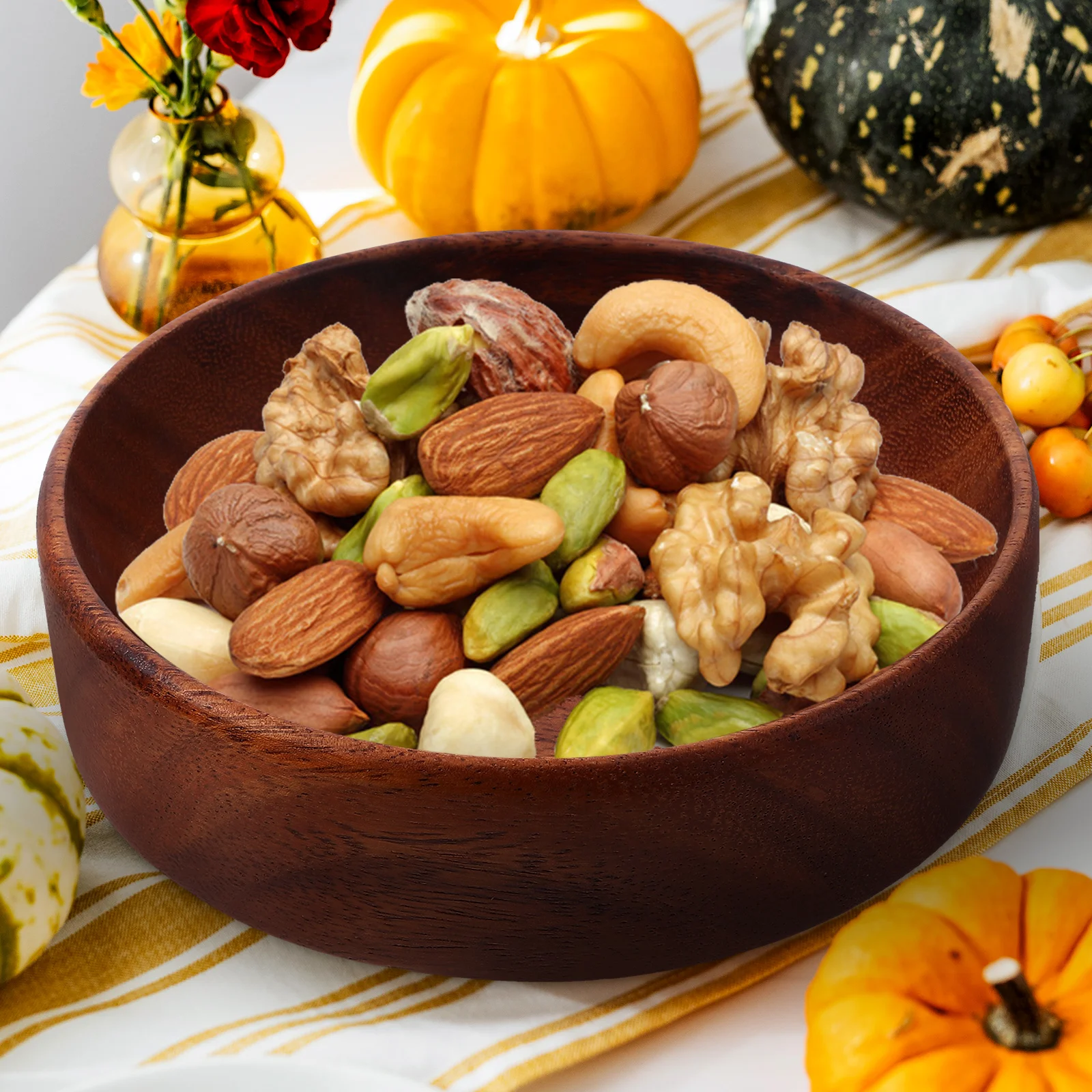 

Wood Fruit Serving Plate Round Natural Solid Wood Tray Handmade Snack Dessert Bread Holder Rustic Decorative Tray for Home Party