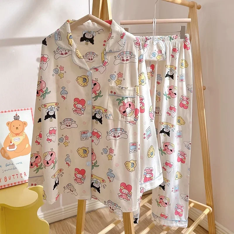 Hello Kitty pajamas new cute cartoon women's suit long-sleeved trousers two-piece suit Sanrio loungewear Kulomi women's pajamas