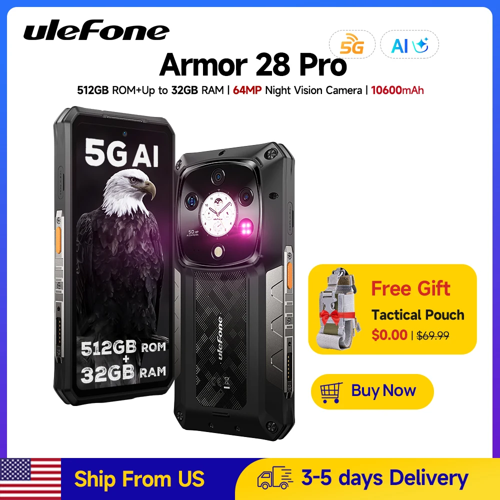 [Ship From US]Ulefone Armor 28 Pro 5G AI Rugged Phone 512GB ROM Up to32GB RAM Smartphone Android 15 120W 10600mAh 6.67