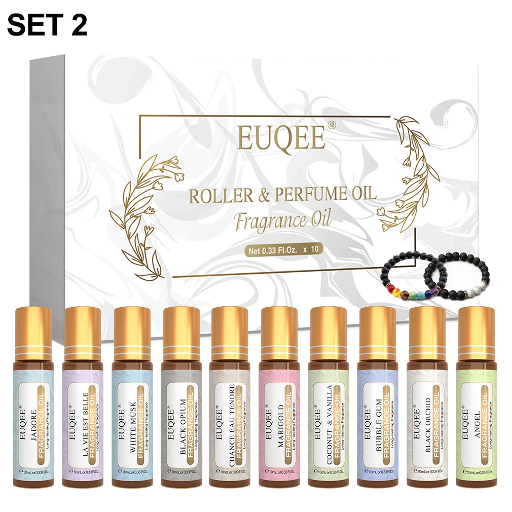 EUQEE 10PCS Fragrance Oils Set for Humidifier Diffuser Car Air Freshener White Musk Coconut& Vanilla Bubble Gum Black Orchid Oil