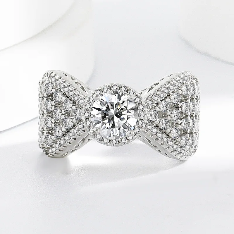 

925 Sterling Silver High-end Light Luxury Full of Diamonds Zircon Small Waist Design Opening Couple Ring Anniversary Gift