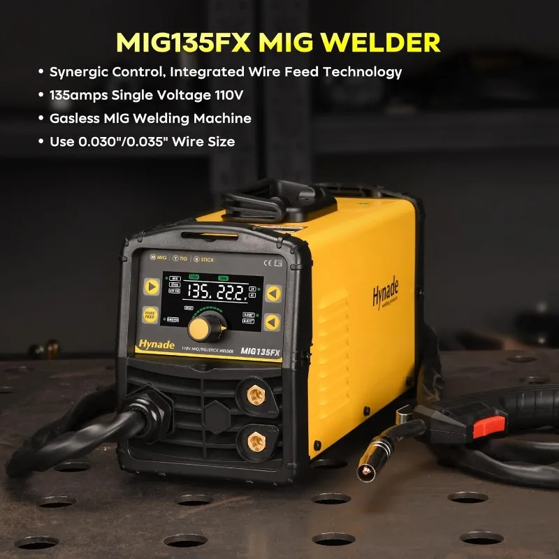 (MIG135FX) MIG Welder,   MIG135FX 110V single Voltage with Synergic Control Digital Display Screen (MIG135FX)