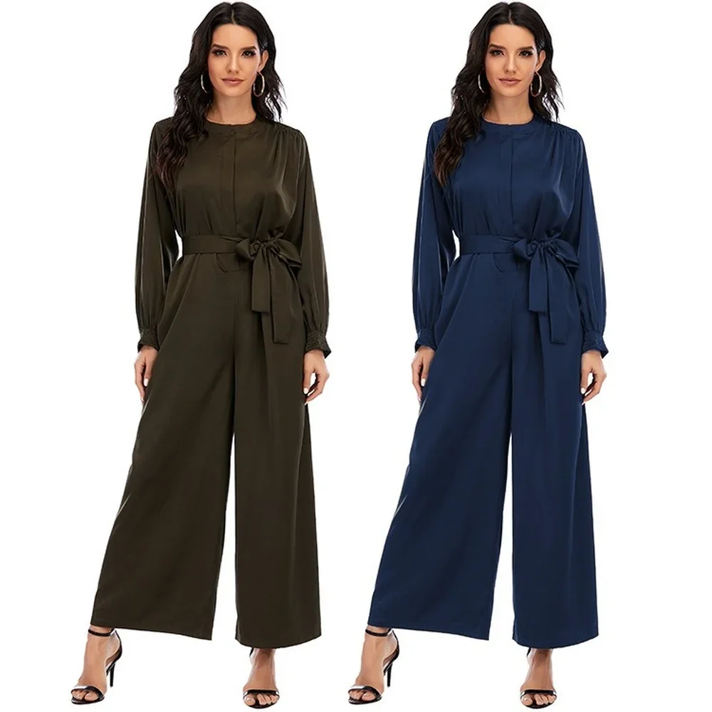 

Jumpsuit Women Muslim Sets Wide-leg Pant Ramadan Hijab Abaya Dubai Robe Femme Musulmane Turkish Jilbab Musulman Islamic Clothing