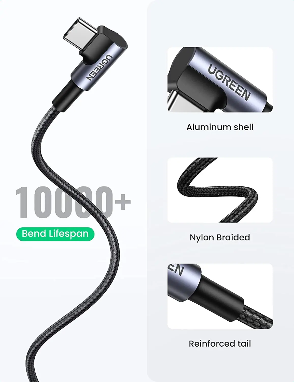 유그린 USB C 케이블 직각 90도 고속 충전 케이블 USB A to 타입 C 케이블