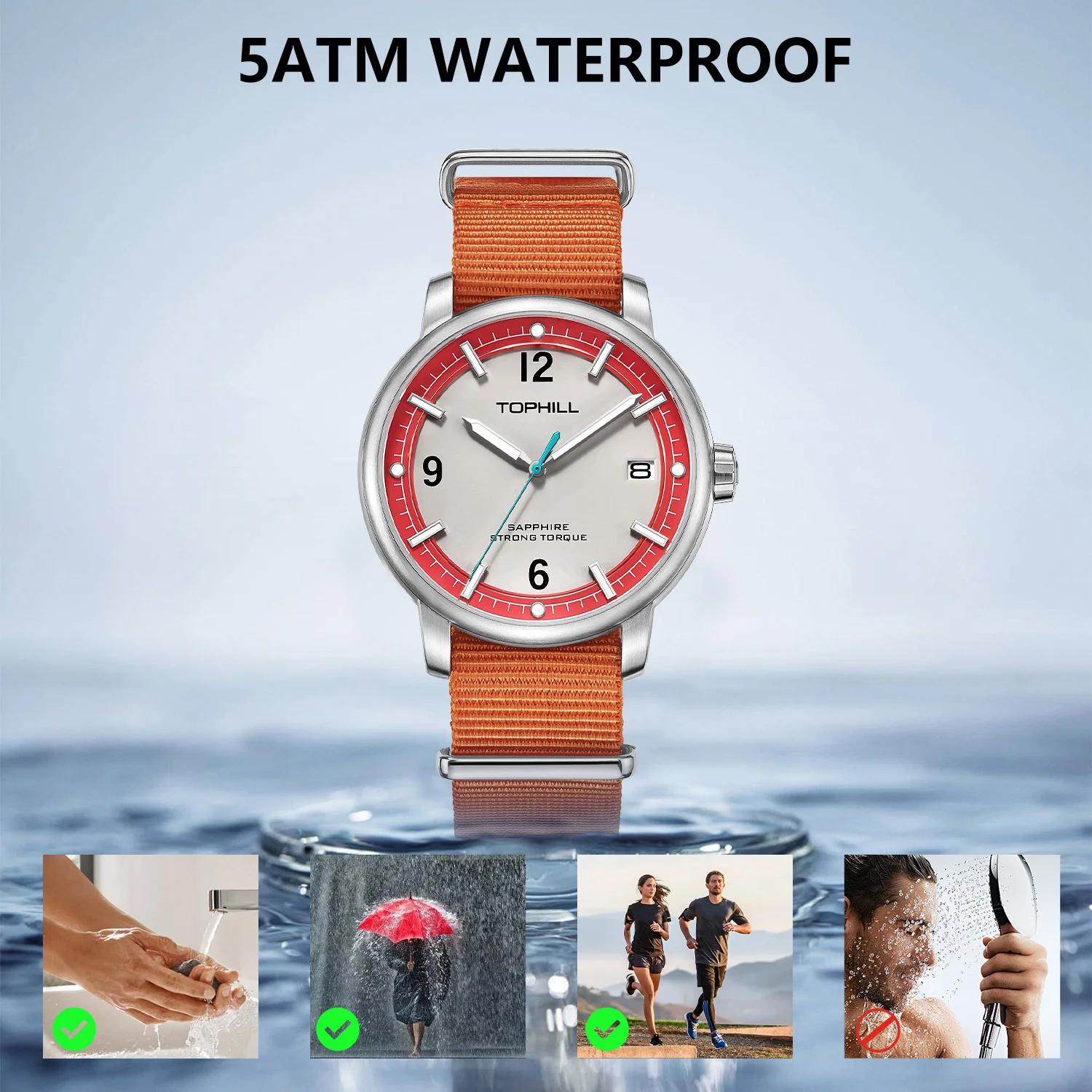 TOPHILL Quartz Watch for Men  Luminous Sport Watch Sapphire Crystal Vintage Design