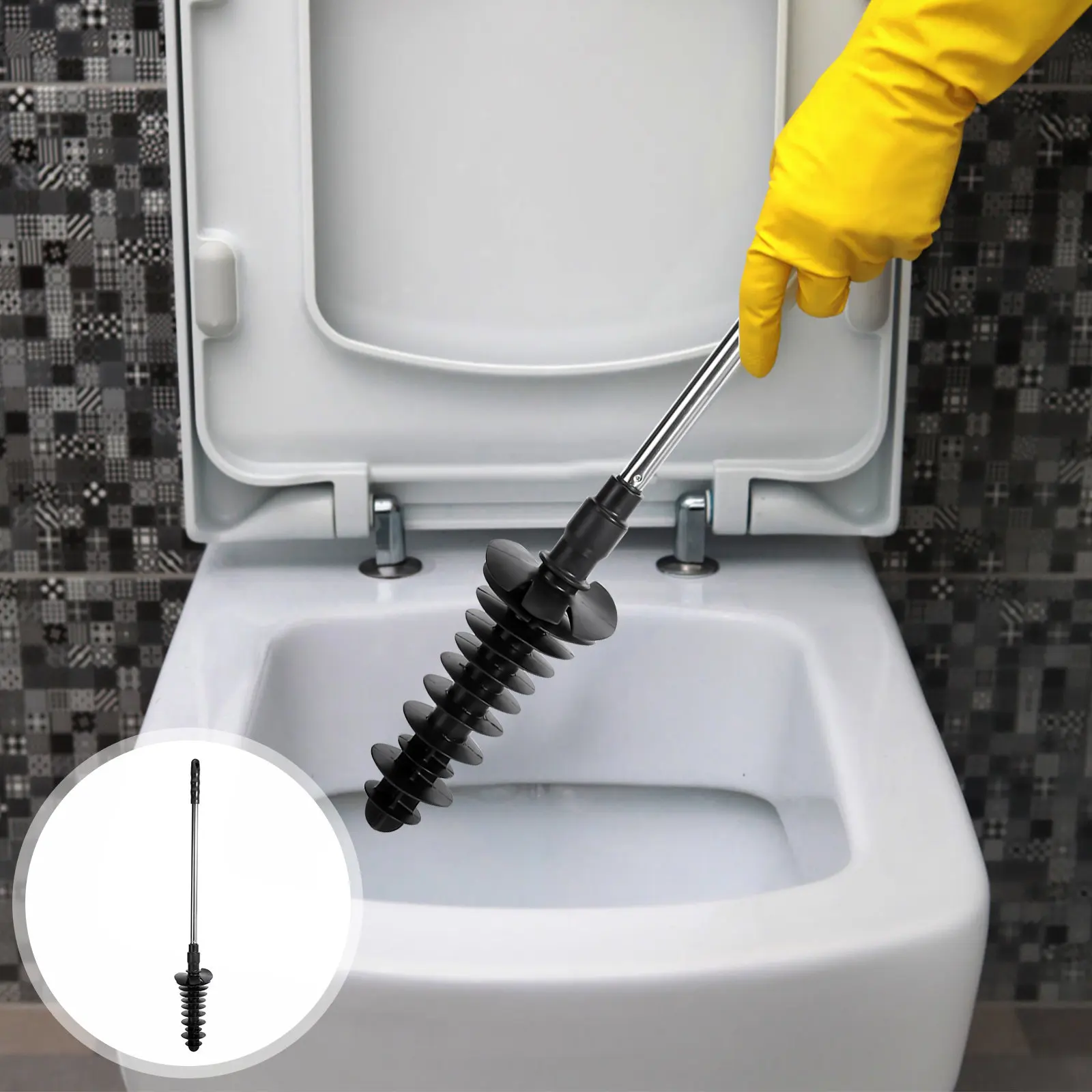 

1Pcs Heavy Duty Toilet Plunger with Thickened Stainless Steel Rod Powerful Clog Solver for Bathroom Kitchen Home Office Hotel
