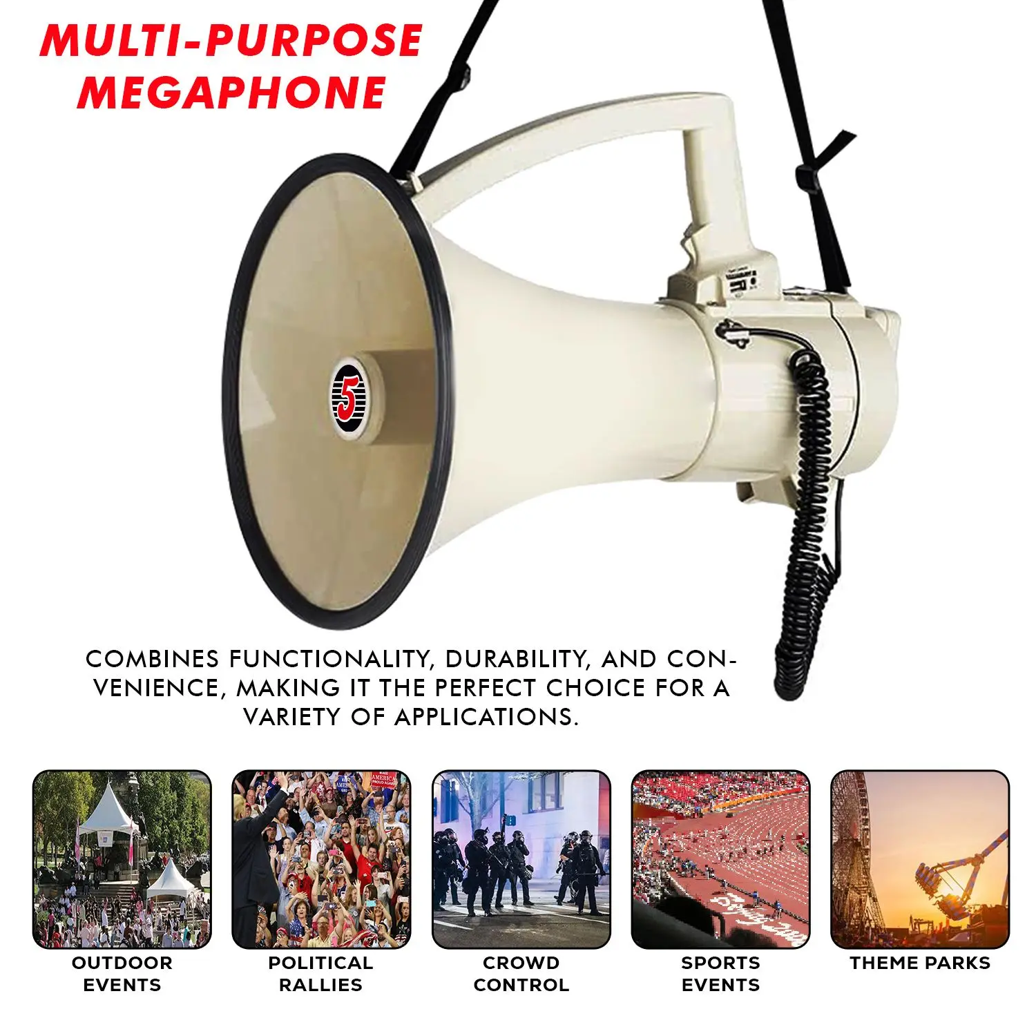Megaphone Bullhorn Speaker 100W Professional Bull Horn Battery Power Cheer Megafono 2000 Yards Range Loudspeaker w Siren
