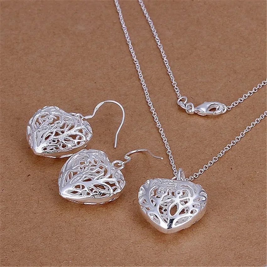 Charms Wedding Color Silver Jewelry Fashion Pretty Pendant Necklace Earring Women Party Set TOP Quality Stamped