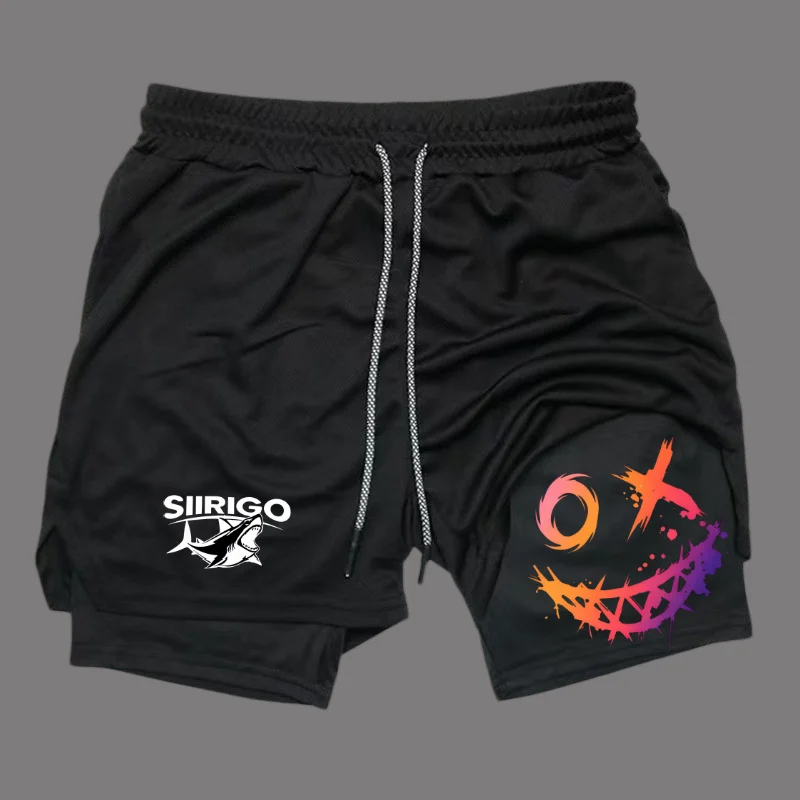 2024 Men's Smiling Face Printed Fitness Shorts Double-Layer 2-in-1 Quick Drying Fitness Outdoor Leisure Training Sports Shorts