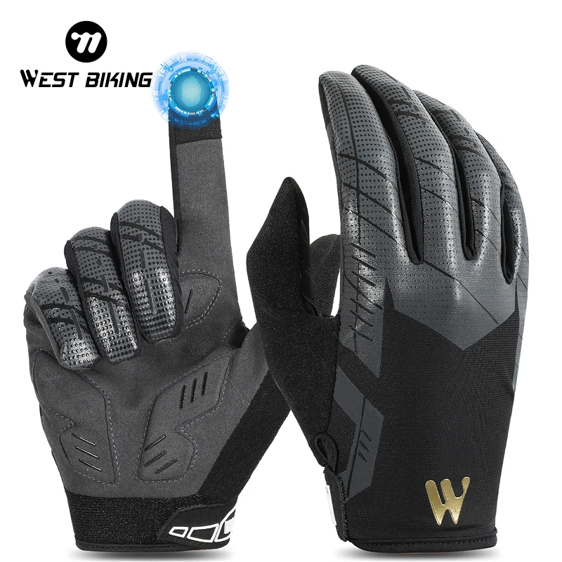 WEST BIKING Touch Screen Cycling Gloves Anti-slip Shockproof Pad Breathable MTB Bike Gloves Sport Fitness Running Bicycle Gloves