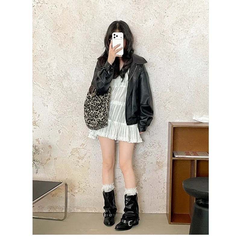 Ladies Pleated Slouchy Mid Boots, Double Rivet Strap Buckle, Pointed Square Toe Chunky Heel, Vintage Fashion Footwear