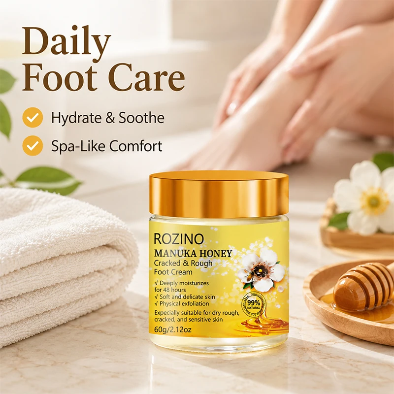 Honey Coconut Oil Foot Cream, rich in coconut oil, aloe vera, and honey, effectively moisturizes dry, rough, and cracked skin, softens and smooths the skin, with a long-lasting fresh fragrance, for foot care