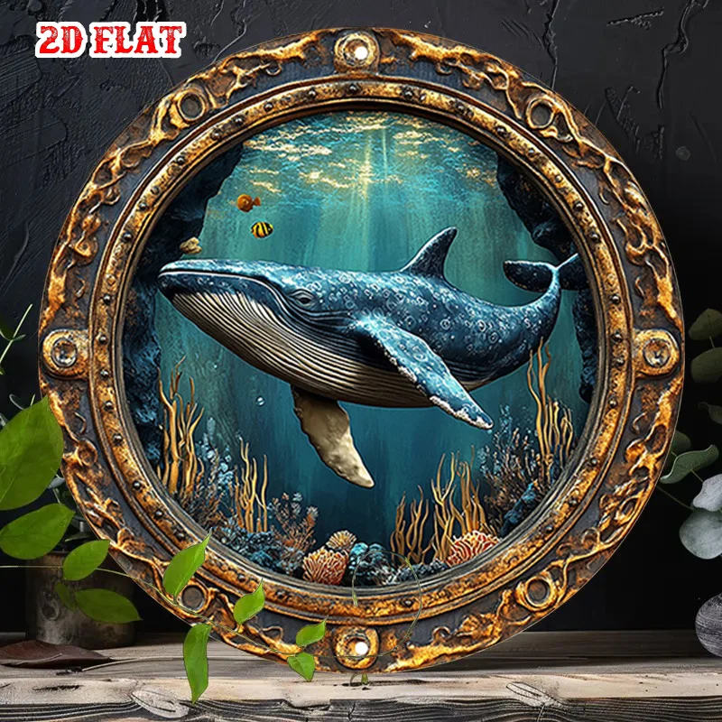 CIFBUY 2D Flat Aluminum Wall Art Waterproof Durable Ocean Dolphin Sign for Home Office Cafe Decor