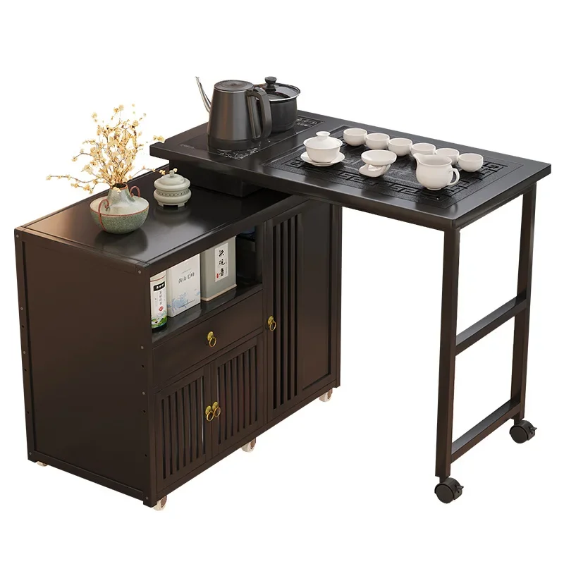 

simple tea table combination balcony movable rotating tea making integrated household small apartment coffee table