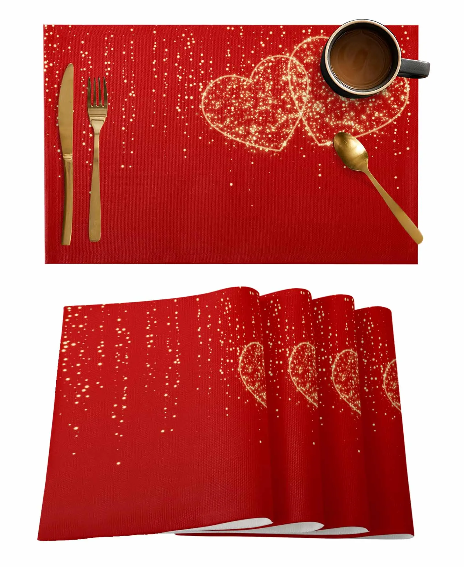 Valentine'S Day Sparkling Love Red Wedding Party Table Runners Kitchen Dinning Table Cover Decor Tablecloth Placemats