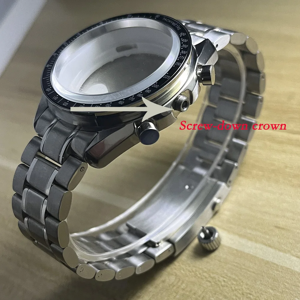 40mm Stainless Steel Silver Case Blue Bezel Watch Replacement Component with Stainless Steel Strap VK63 VK64 Chronograph Quartz image 5