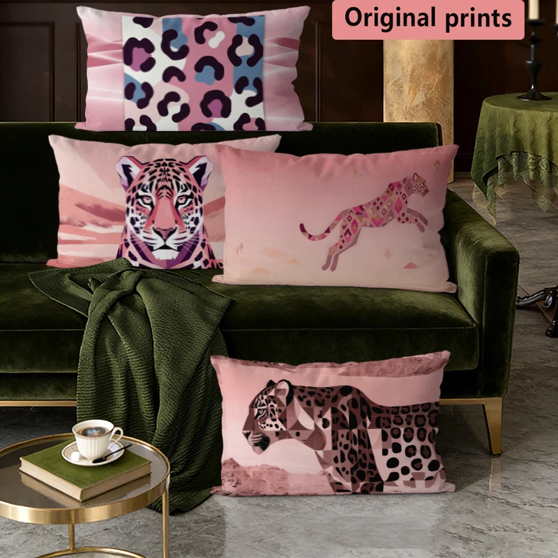 Rosa Kissenbezüge mit geometrischem Leopardenmuster, geeignet für Sofa, Schlafzimmer, Auto, Kissenbezug, rechteckiges Rückenkissen