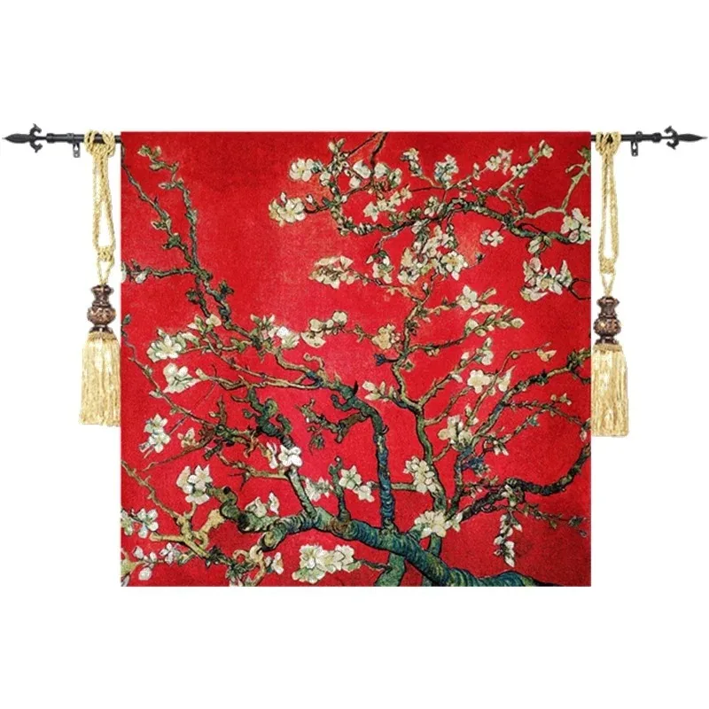 Belgian jacquard wall hanging tapestry van Gogh canvas tapestry living room bedroom mural cloth home painting fabric Apricot