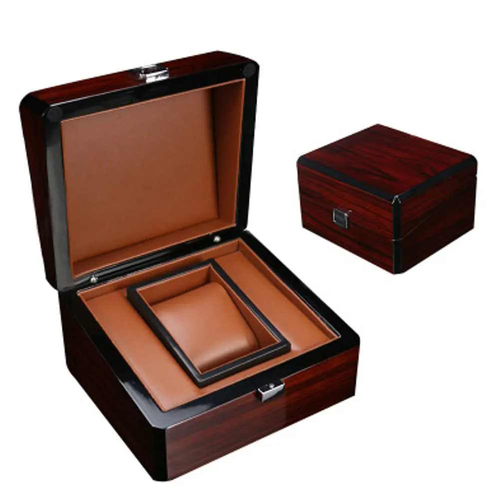 

Wooden Watch Case Organizer Luxury Storage Box Removable Cushion Display Lock Jewelry Holder for Personal Business Use