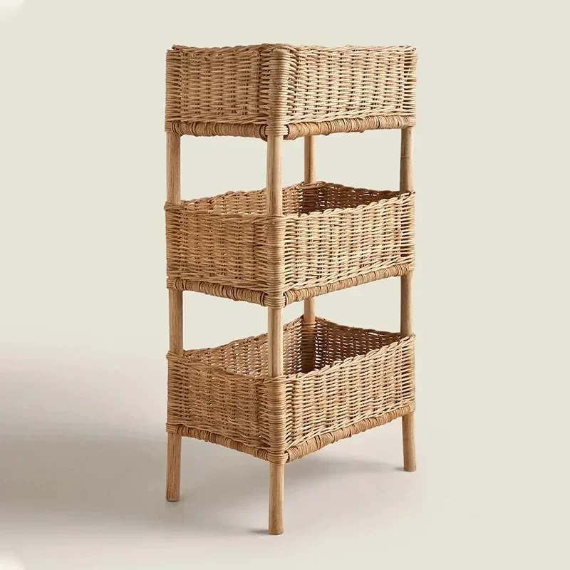 Handmade Rattan Children's Shelf Breathable Multi-Layer Storage Organizer Perfect for Homestay Decor and Kid's Room Hot Sale