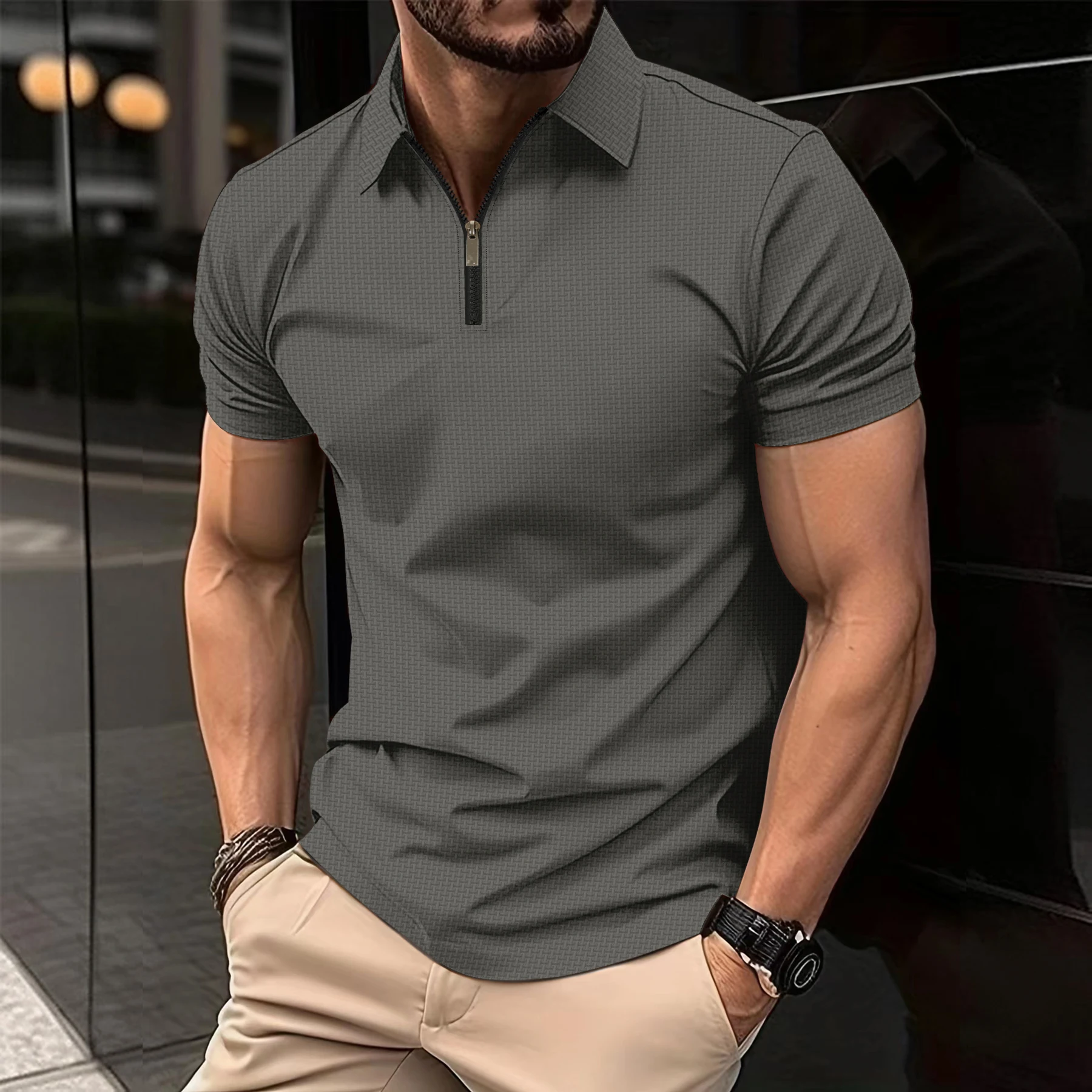 Fashion trend T-shirt Men's street wear buckle pullover Work Business Casual Summer lapel short-sleeved quick-drying polo shirt