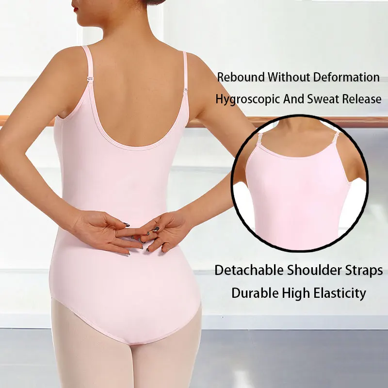 Women Basic Dance Camisole Leotard Sleeveless Adult Team Ballet With Full Front Lining,Detachable Shoulder Straps Ballet Clothes