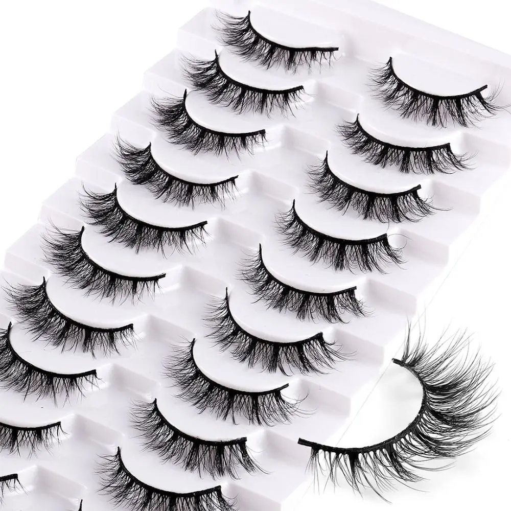 10 pares de pestañas postizas naturales largas de belleza para mujer pestañas de visón 3D esponjosas y tenues banda negra volumen pestañas extensión de pestañas