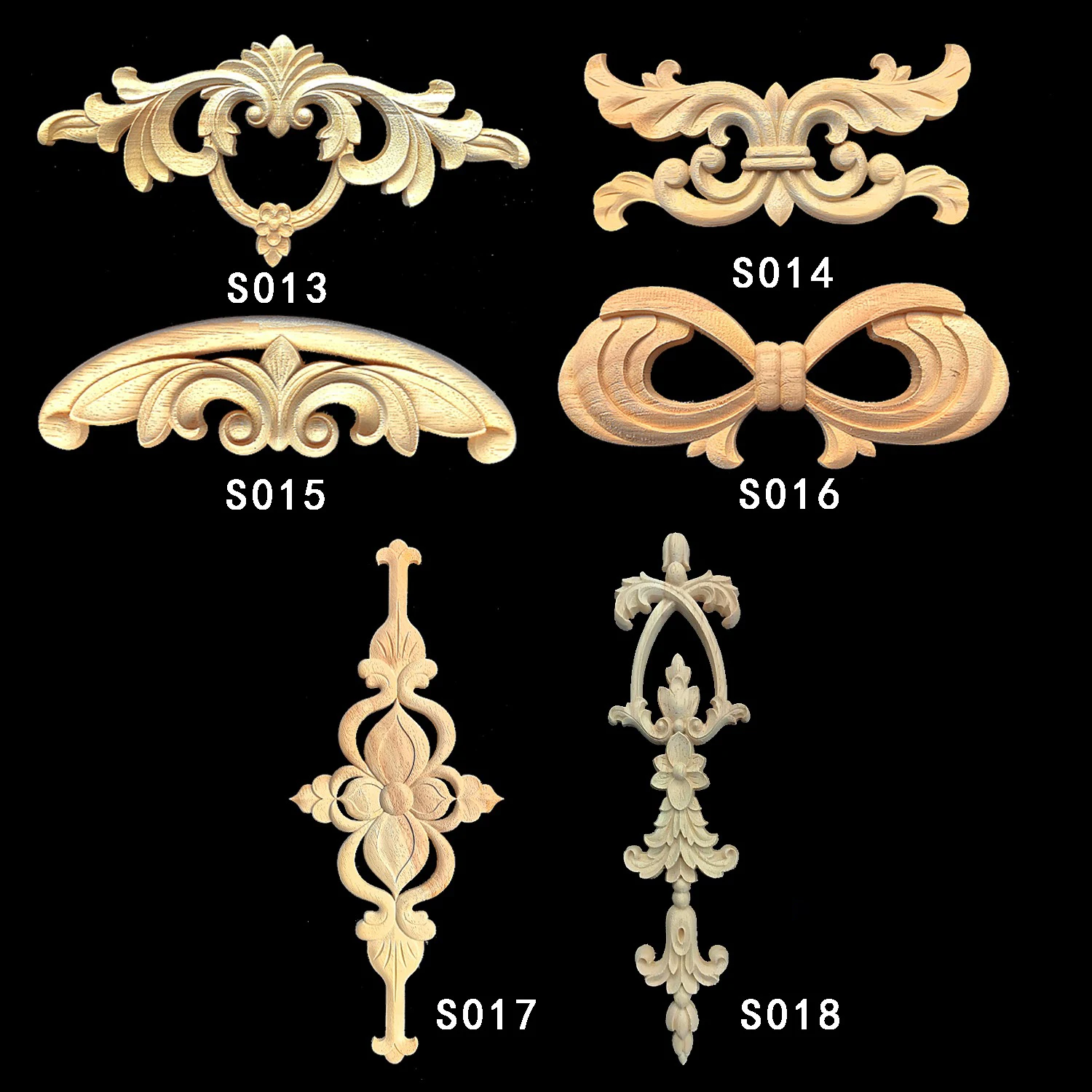 

Unpainted Wood Oak Carved Wave Flower Onlay Decal Corner Applique for Home Furniture Decor Decorative Wood Carved Long Applique