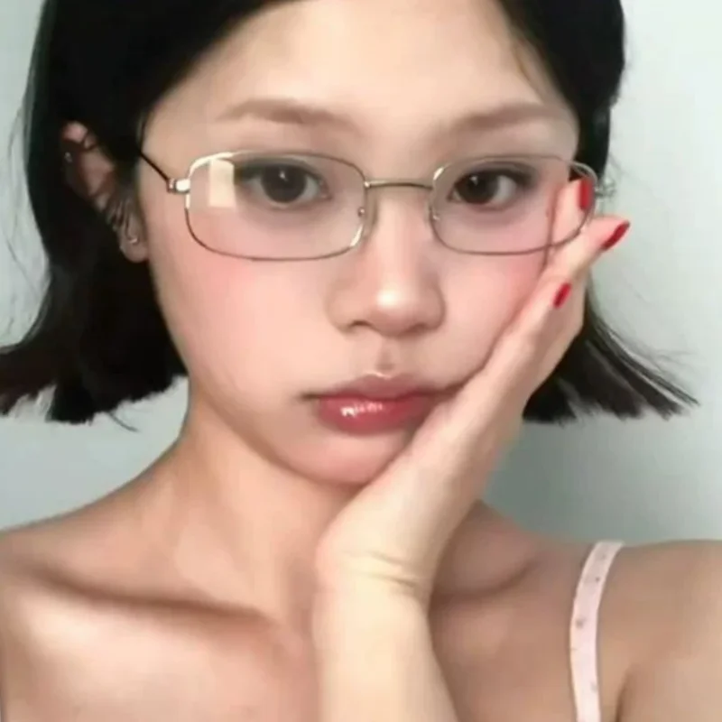 Y2K Harajuku Retro małe kwadratowe okulary dla kobiet metalowe okulary jasne okulary do czytania niebieskie okulary blokujące światło