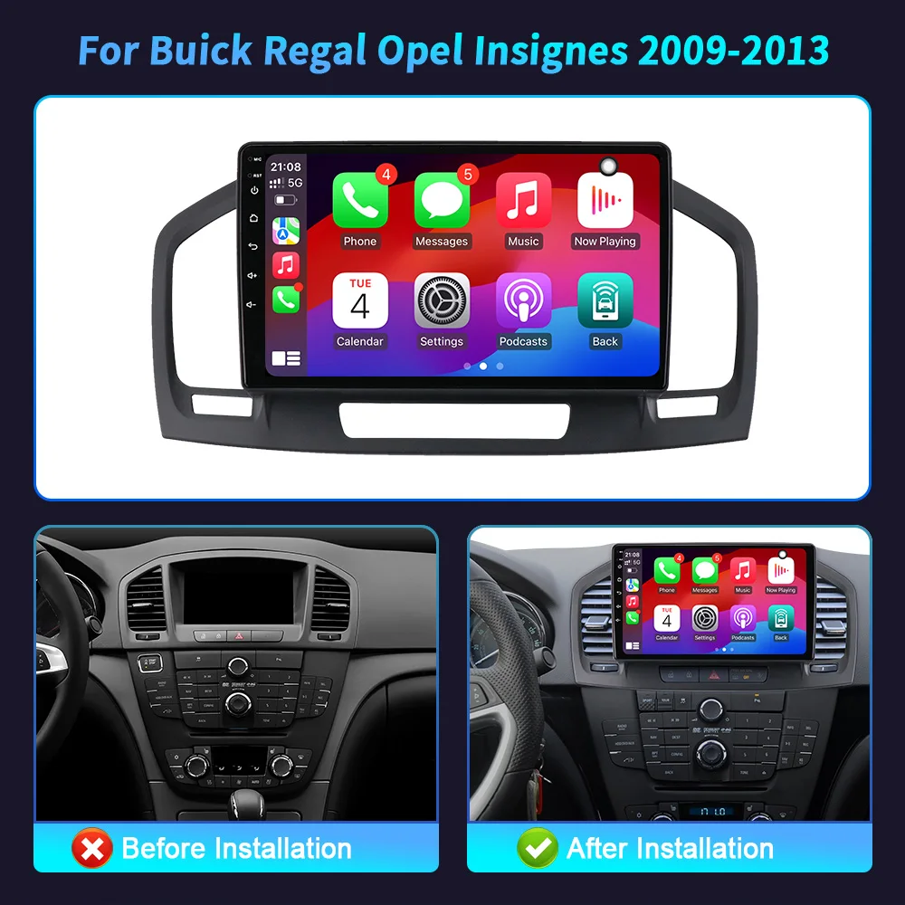 

For Buick Regal Opel Insignes 2009-2013 Wireless BT CarPlay Android 14 Radio Car Multimedia Player Touch 2K QLED Screen