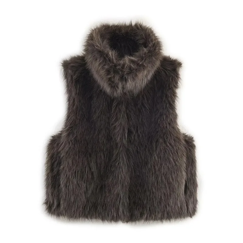 

Ele Faux Fur Vest Women's Casual Outerwear Layering Top Street Sle ort Length Zipper Closure Warmth Moderate