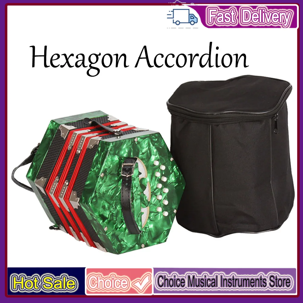 

AR-170 Green Concertina Accordion 20 Key 40 Reed Anglo Style Keyboard Instrument Accordion with Carrying Bag for Children Gifts