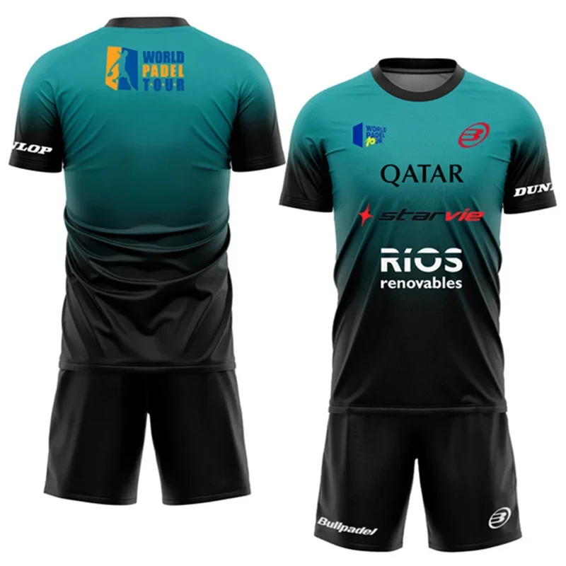 Fato de treinamento masculino em padel, shorts gradiente avançado e conjunto de camiseta esportiva de secagem rápida, novo conjunto de duas peças,