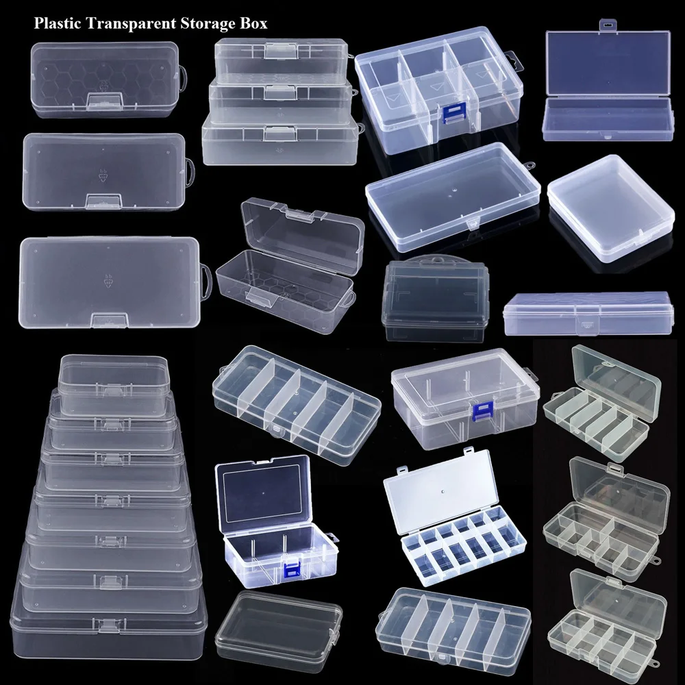 Caja de almacenamiento transparente de plástico cuadrado, contenedor de cuentas de joyería, caja de accesorios de herramientas de pesca, artículos