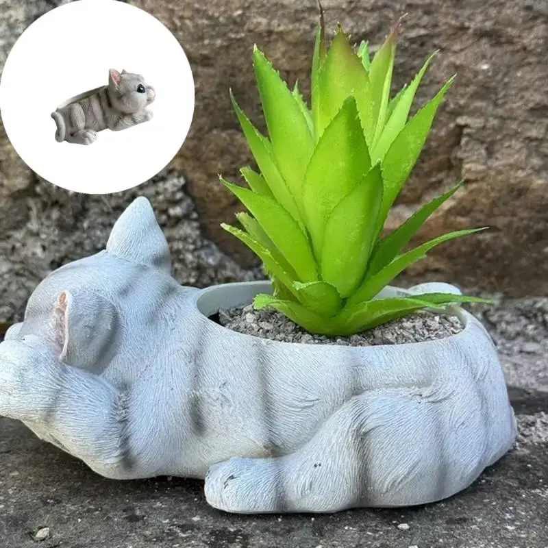 Feline Themed Resin Garden Pot Container Great For Decoration And Plant Display J0MC