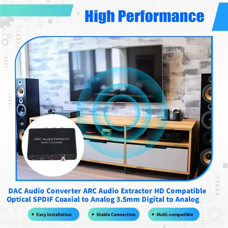 New!!DAC Audio Converter ARC Audio Extractor -Compatible Optical SPDIF Coaxial To Analog 3.5Mm Digital To Analog