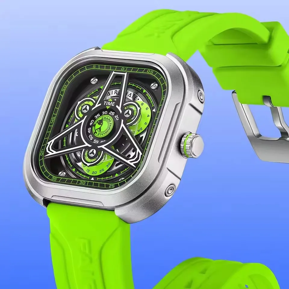 مارك Fairwhale 5740 كول الإبداعية ساعة كوارتز رجالية مربع الهاتفي ضوء الليل مقاوم للماء سيليكون حزام ساعة عادية reloj hombre