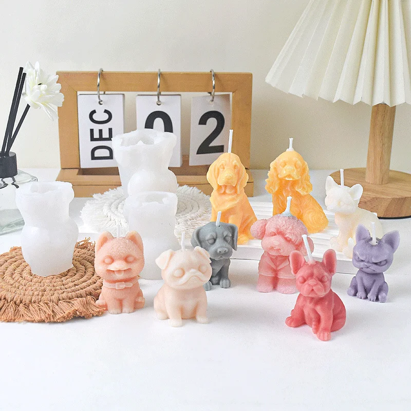 Molde de silicona para velas perfumadas, herramienta de decoración de pasteles, Chocolate, Bulldog, Golden Retriever, cachorro de dibujos animados, bricolaje