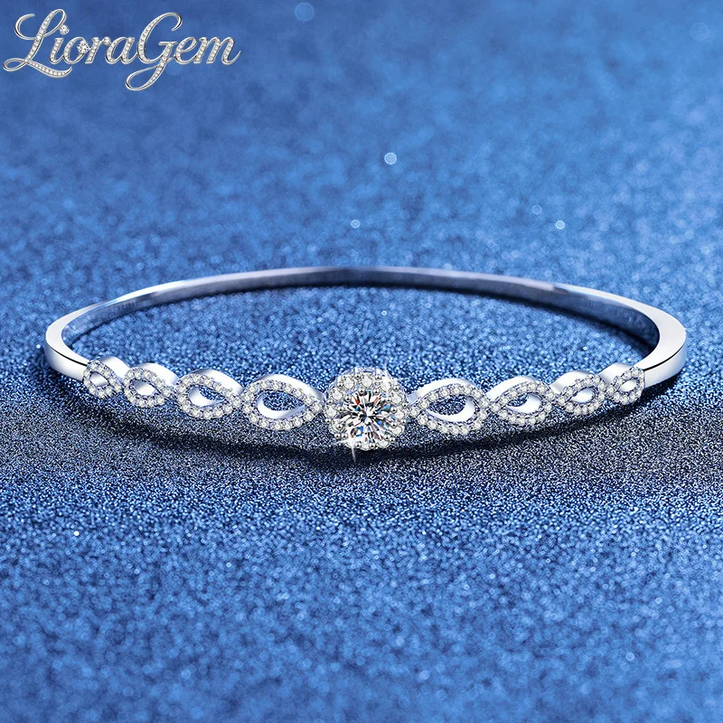 LioraGem 50-point Moissanite Phoenix Eye Bracelet, Simple and Elegant Diamond-inlaid Forest-style Bangle Platinum PT950 Stamp