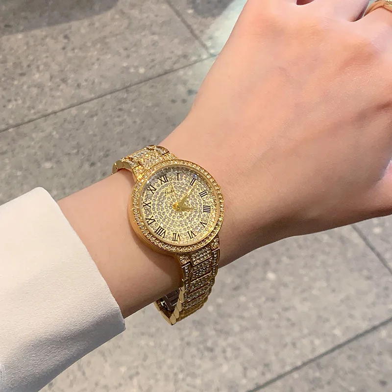 New Luxury All Diamond Women's Watch with Fashionable Shiny Steel Strip Waterproof Quartz Watch for Wife Gift