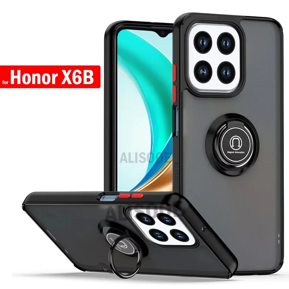 Armor Holder Funda for Honor X6B Case Translucent Frosted Ring Stand Cover for Honor X6B JDY-LX1, JDY-LX2 Shockproof Capa