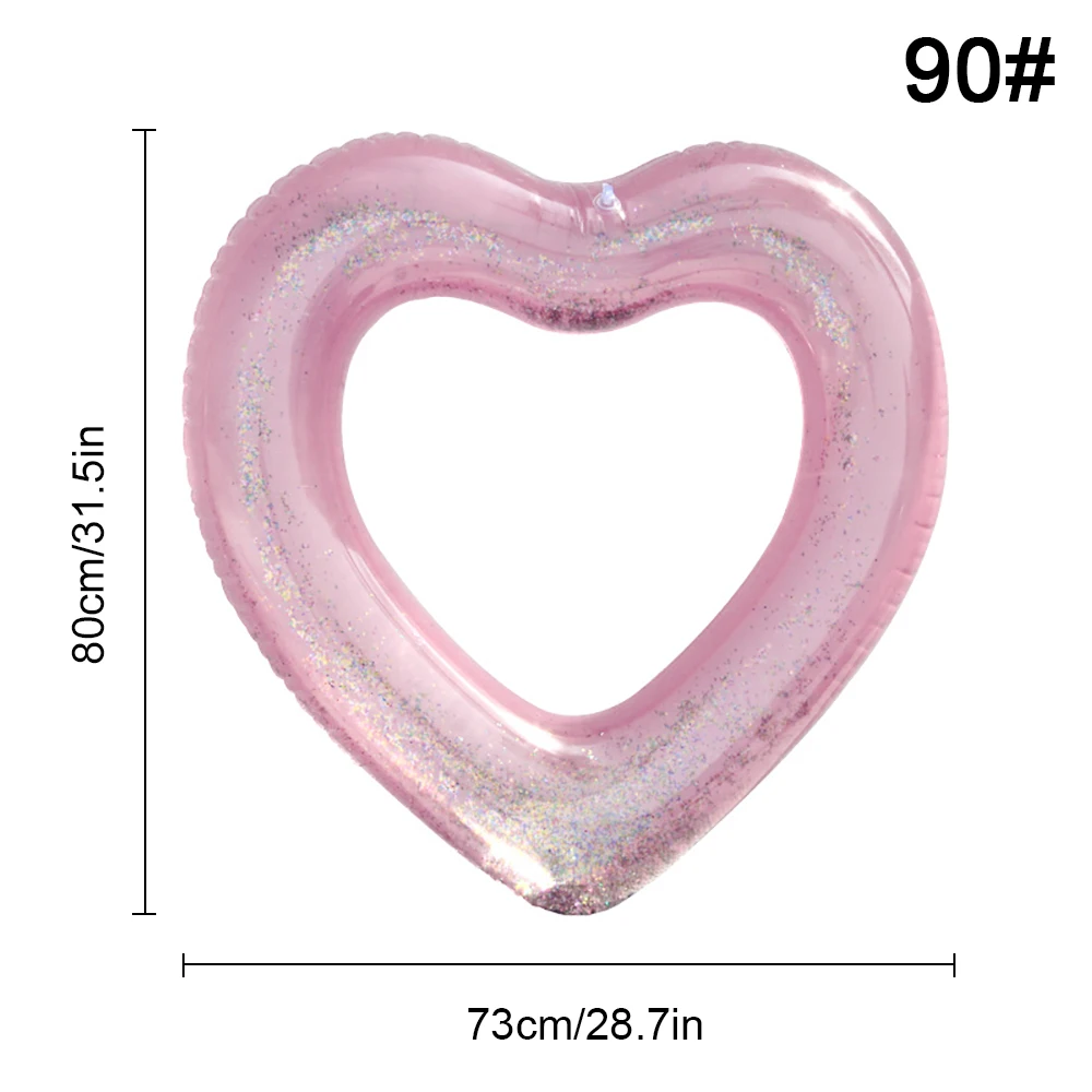 Anillo de natación de corazón de amor con lentejuelas, círculo de natación inflable de PVC grueso, anillo flotante de agua para piscina y playa, 1 ud.